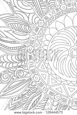 Hand drawn zentangle sunflower ornaments for antistress coloring book