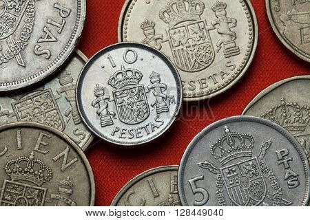 Coins of Spain. Coat of arms of Spain depicted in the Spanish 10 peseta coin.