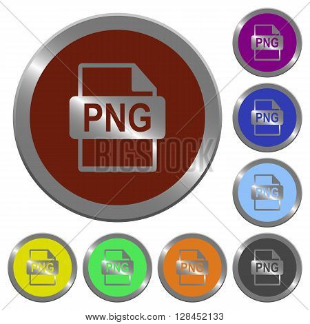 Set of color glossy coin-like PNG file format buttons.