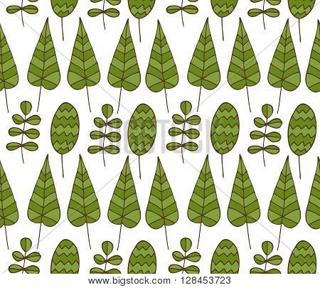 Seamlee Vector Pattern with Green Leaves on a White Background
