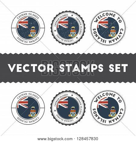 Caymanian Flag Rubber Stamps Set. National Flags Grunge Stamps. Country Round Badges Collection.