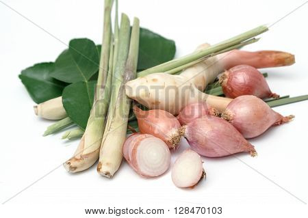 Tomyum Thai food seasoning ingredients on white background