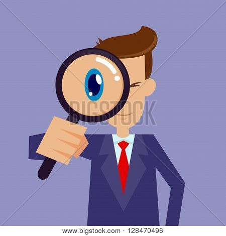 Vector stock of businessman looking through magnifying glass focusing