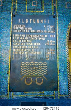 HAMBURG, GERMANY - JUNE 08, 2015: Signal of Elbtunnel on Hamburg, pedestrian and car tunnel that goes under water.