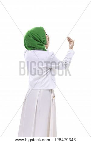 Back View Of Muslim Woman Praying