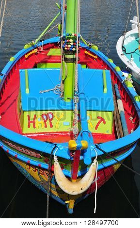 Sanary sur Mer France - april 20 2016 : old painted boat in the port