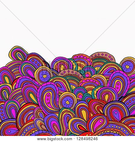 Nice card with bright hand drawn pattern. Easter theme. Zentagled. Cinco de mayo. Ethnic background.