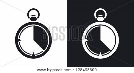 Stopwatch icon vector. Two-tone version on black and white background