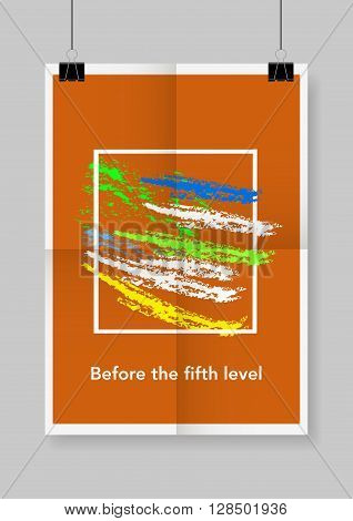 Twice a folded orange poster with clamps.