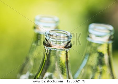 Glass Bottles Over The Sunny Background
