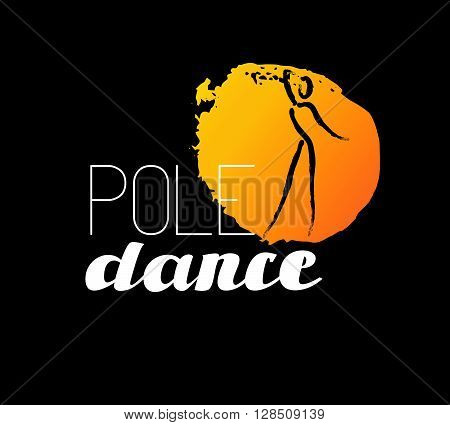 Vector dance studio logo. Dance club icon. Dancing girl icon. Human icon. Stamp. Paint drop isolated. Human figure. Dancing lady silhouette. Pole dance. Dance school insignia.