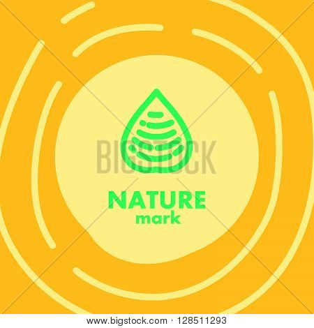 Vector flat eco product emblem. Ecological cosmetic sign. Eco badge. Finger stamp. Natural product line. Nature certificate quality. Leaf, drop icon. Eco symbol. Natural cosmetics. Eco friendly logo. Bio organic product.
