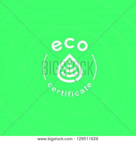 Vector flat eco product emblem. Ecological cosmetic sign. Eco badge. Finger stamp. Natural product line. Nature certificate quality. Leaf, drop icon. Eco symbol. Natural cosmetics. Eco friendly logo. Bio organic product.