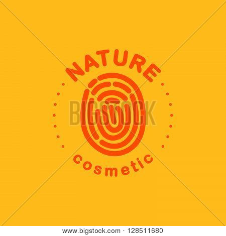 Vector flat eco product emblem. Ecological cosmetic sign. Eco badge. Finger stamp. Natural product line. Nature certificate quality. Eco symbol. Natural cosmetics. Eco friendly logo. Bio organic product.