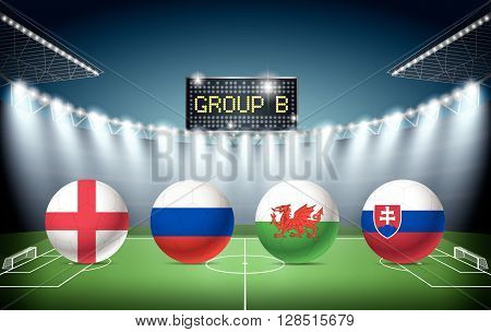 Soccer Stadium with group B team flags. euro 2016