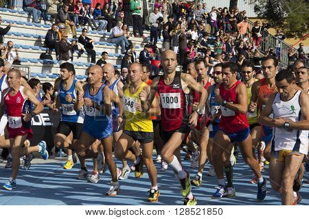 CAGLIARI ITALY - 2012 November 4: 5 ^ Half Marathon - 4th memorial Delio Serra - Group of athletes on departure