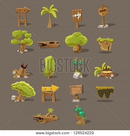 Landscaping Design Set Of Flat Vector Icons For The Flash Game Design