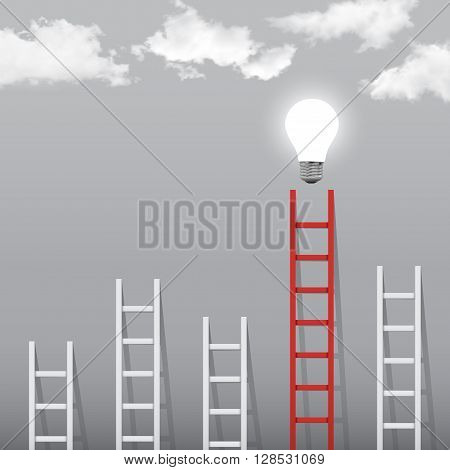 ladder to success concept with idea light bulb.