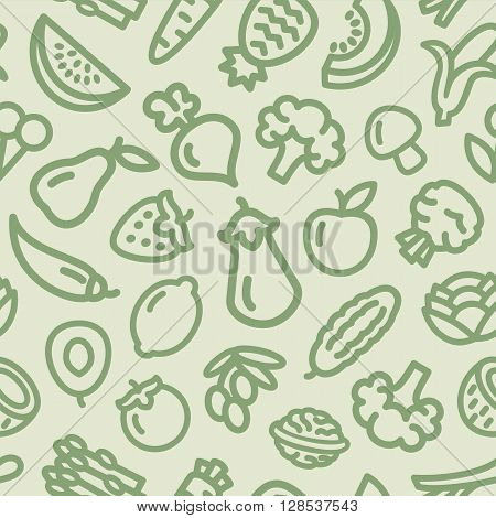 Vegetables and fruits pattern illustration outline vector