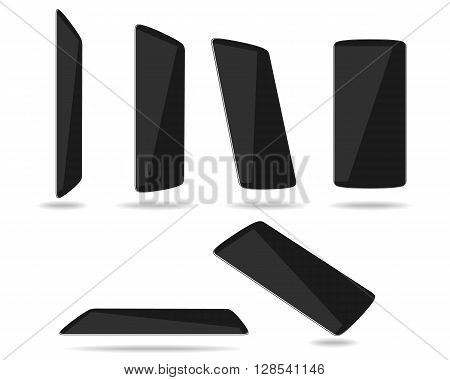 Black thin smartphones face different foreshortening. Vector illustration. EPS 10. No transparency. No gradients. Raw materials are easy to edit.