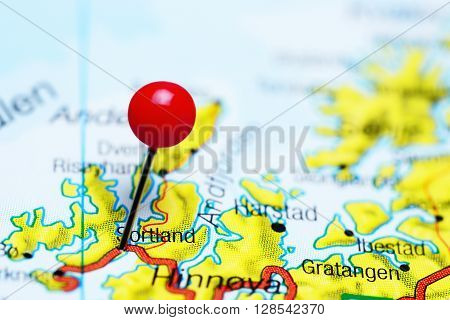 Sortland pinned on a map of Norway