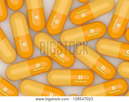 Vitamin D Pills Lying On Table