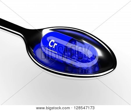 3D Chromium Pill On Spoon Over White