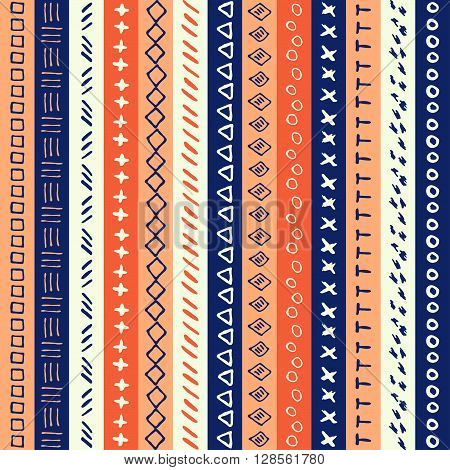 Vector Hand Drawn Seamless Folk Pattern