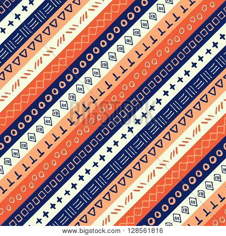 Vector hand drawn seamless folk pattern. Tribal design. Ethnic decorative background.