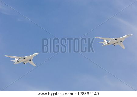Supersonic Strategic Bombers Tu-160 (white Swan) At Military Parade Devoted To 70Th Anniversary Of V