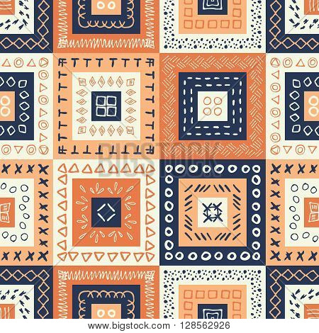 Vector hand drawn seamless folk pattern. Tribal design. Ethnic decorative background.