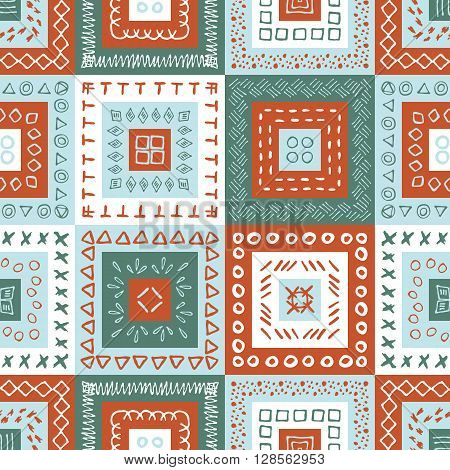 Vector hand drawn seamless folk pattern. Tribal design. Ethnic decorative background.
