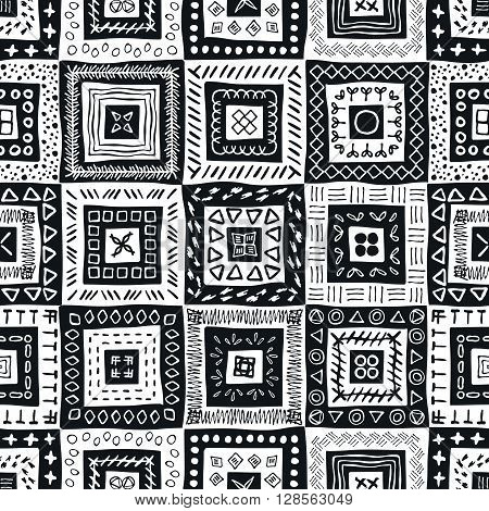 Vector tribal aztec hand drawn seamless pattern. Ethnic tribal borders. Tribal elements isolated. Boho folk navajo frames. Tribal design