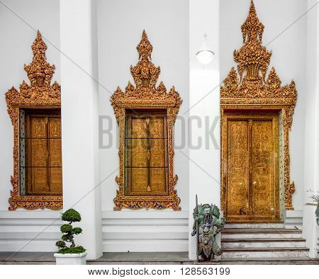 Classical Thai architecture in Wat Pho public temple Bangkok Thailand. Wat Pho known also as the Temple of the Reclining Buddha.