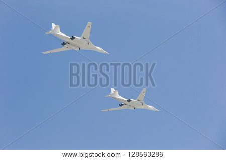 Supersonic Strategic Bombers Tu-160 (white Swan) At Military Parade Devoted To 70Th Anniversary Of V