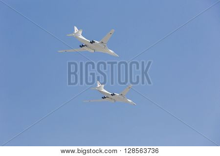 Supersonic Strategic Bombers Tu-160 (white Swan) At Military Parade Devoted To 70Th Anniversary Of V