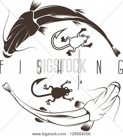 Vintage Fishing Vector Design Template With Catfish