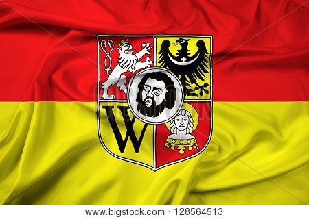 Waving Flag Of Wroclaw With Coat Of Arms, Poland