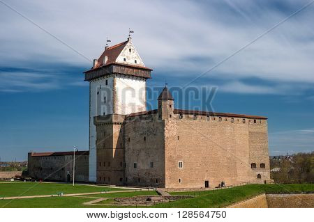 Narva Estonia - Herman Castle on the banks of the river opposite the Ivangorod fortress. Built by the Swedes in the 14th century.