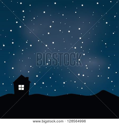 House in the mountains with night sky