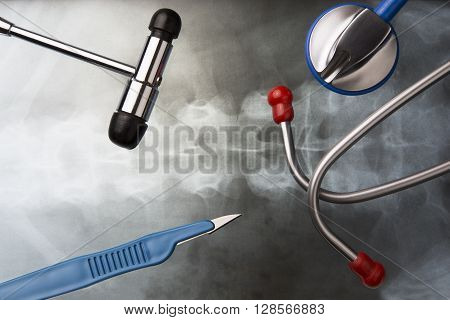Overhead of a set of medical instruments
