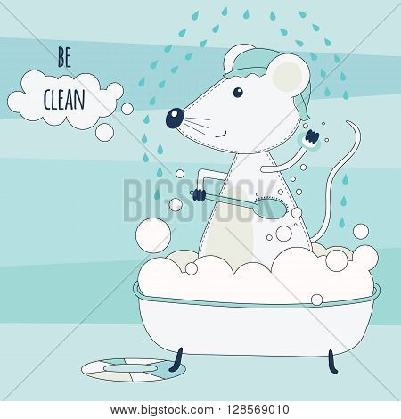 Cute mouse taking a bath. Cartoon vector illustration