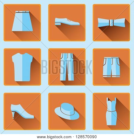 Clothing icons set, shopping elements, flat design vector