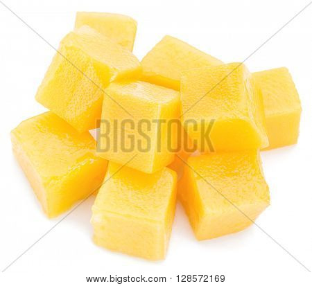 Mango cubes. Isolated on a white background.