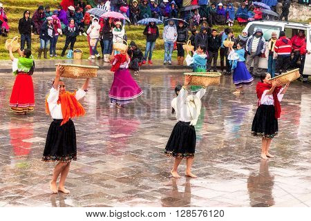 Ingapirca Ecuador - 20 June, 2015: Unidentified Indigenous Women Celebrating The Festival Of The Sun The Annual Recreation Of The Indigenous People In Ingapirca On June 20, 2015