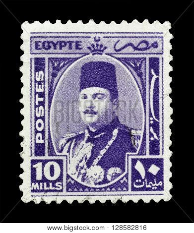 EGYPT - CIRCA 1944 : Cancelled postage stamp printed by Egypt, that shows king Farouk.