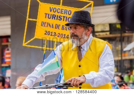 Banos De Agua Santa - 29 November, 2014: Elderly And Experimented Spokesman On The Streets Of Banos De Agua Santa, Ecuador, In Banos De Agua Santa On November 29, 2014