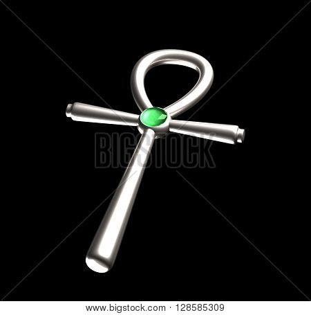 symbol ankh isolated on white background with green gem