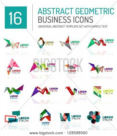 Abstract geometric business logo icon set. Colorful geometrical figure compositions with light effects - triangles circles rings arrows lines