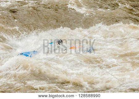 Unidentified Whitewater Kayaker At Pastaza River Ecuador South America
